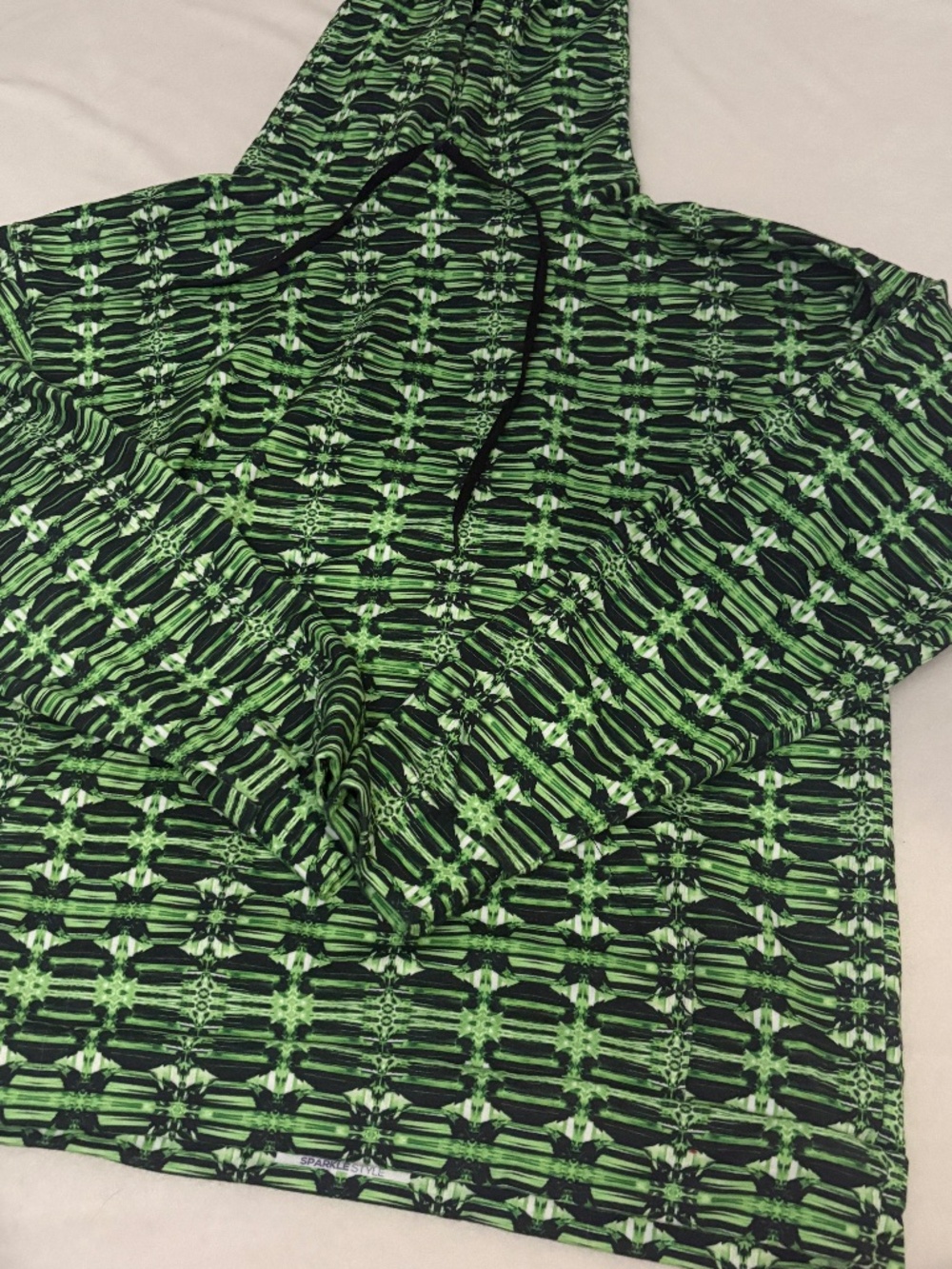 Green Patterned Crewneck Sweater Hoodie - Women